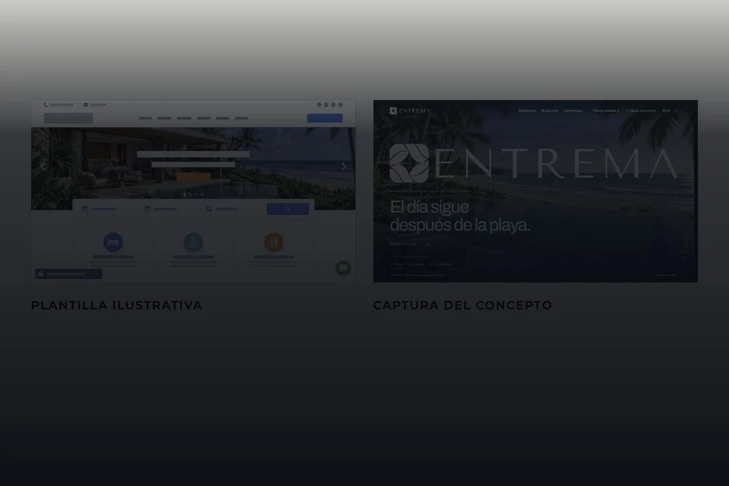Una plantilla ilustrativa y una captura del hotel conceptual ENTREMA en español.